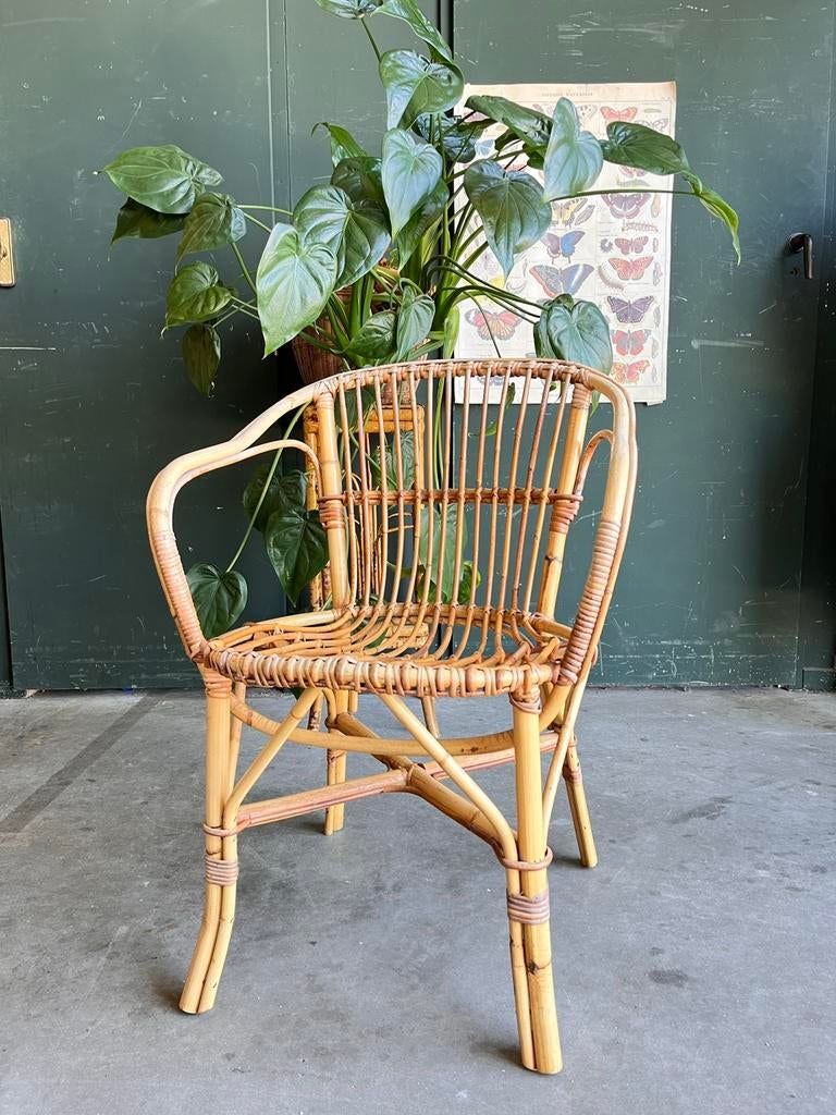 Rotan stoel kuipstoeltje rotan vintage rotan stoel, Ophalen, Gebruikt, Bruin, Eén