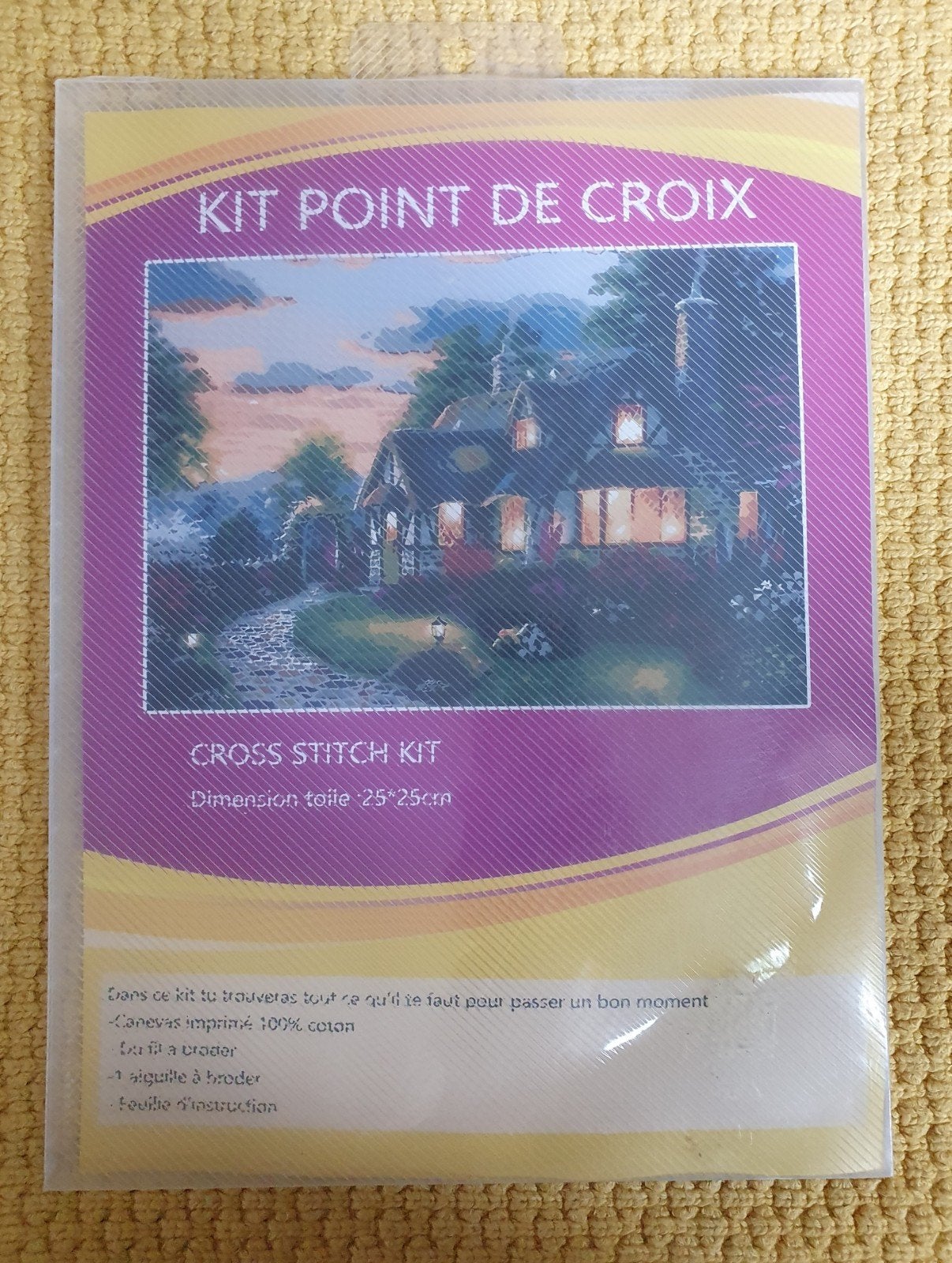 opruiming! frans voorbedrukt borduurpakket  - avond cottage, Hobby en Vrije tijd, Verzenden, Nieuw, Handborduren, Borduurpakket