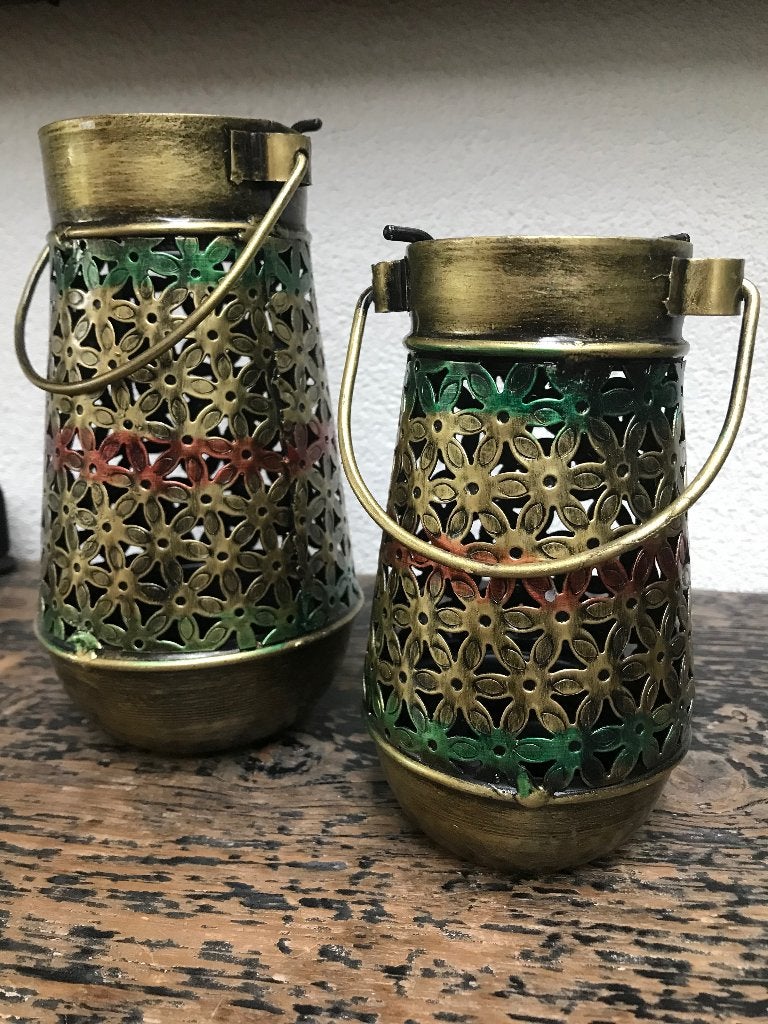 Indiase kandelaar metaal bloem windlicht cilinder India, Verburgt Vintage, Zwart, Nieuw, Ophalen of Verzenden