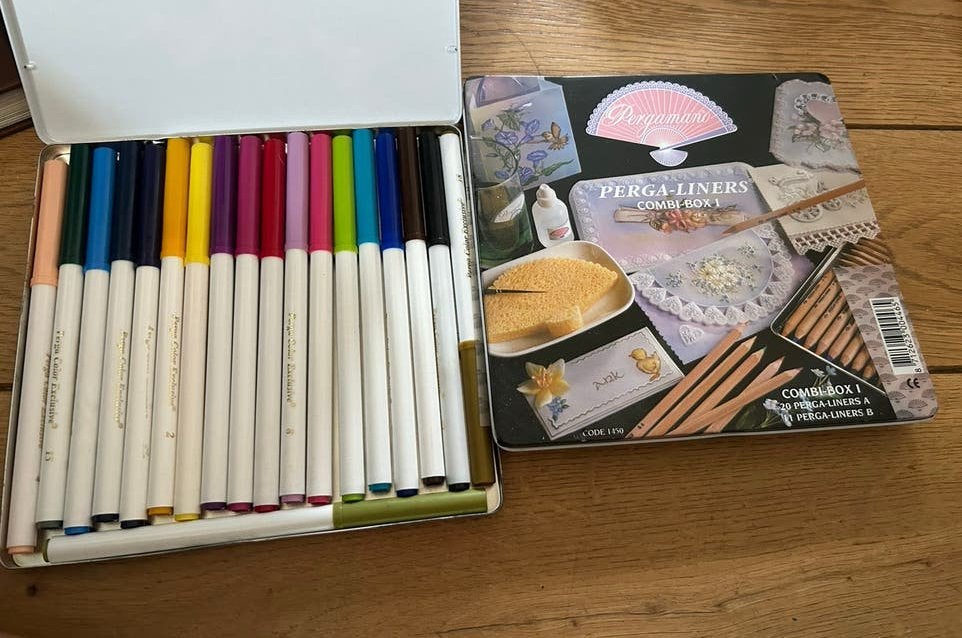 Perga Liners Combi Box 1 & Perga Color Exclusieve Stiften, Meerkleurig, Zo goed als nieuw, Overige merken, Hout