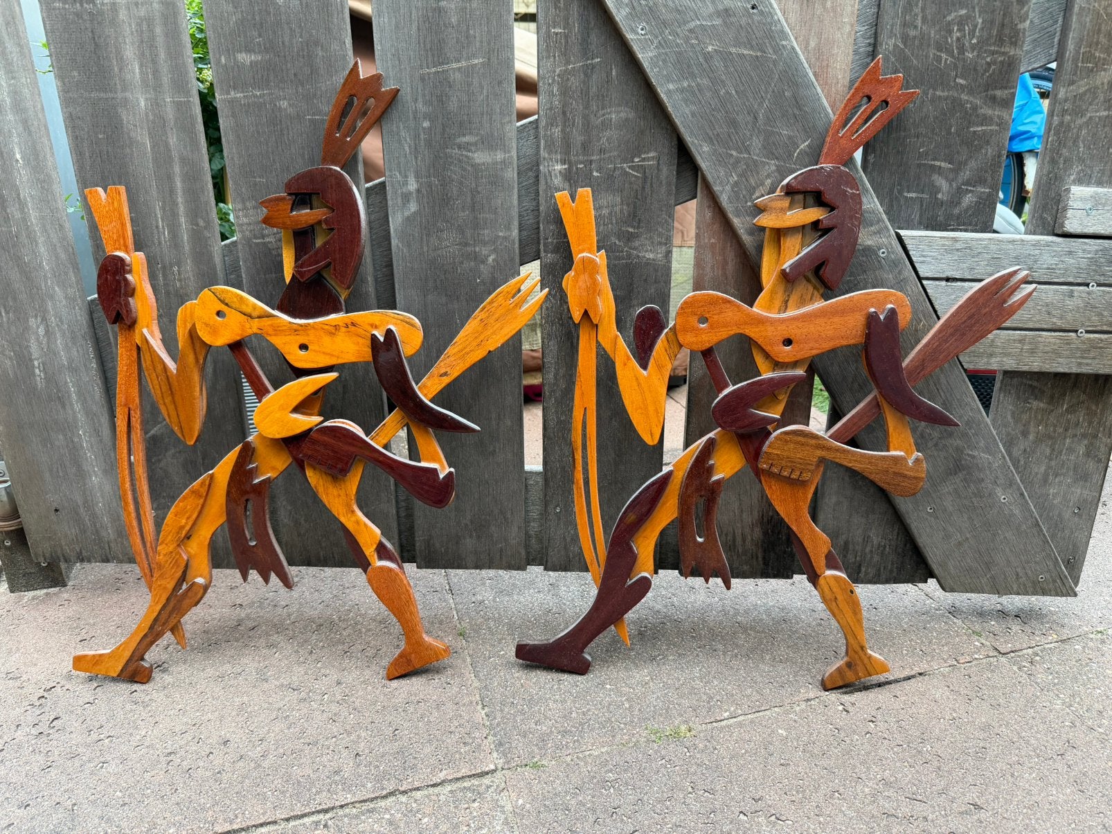 Surinaams houtsnijwerk – set van 2 krijgers/dansers, Ophalen, Houtsnijwerk, 50 - 100 cm, Hout