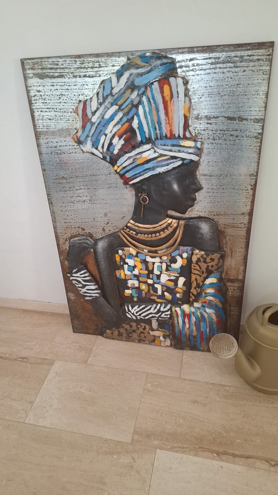 Metaal kunstwerk Afrikaanse vrouw 80x120 cm nefertiti, Ophalen, Metaal, 3D-effect, Figuren