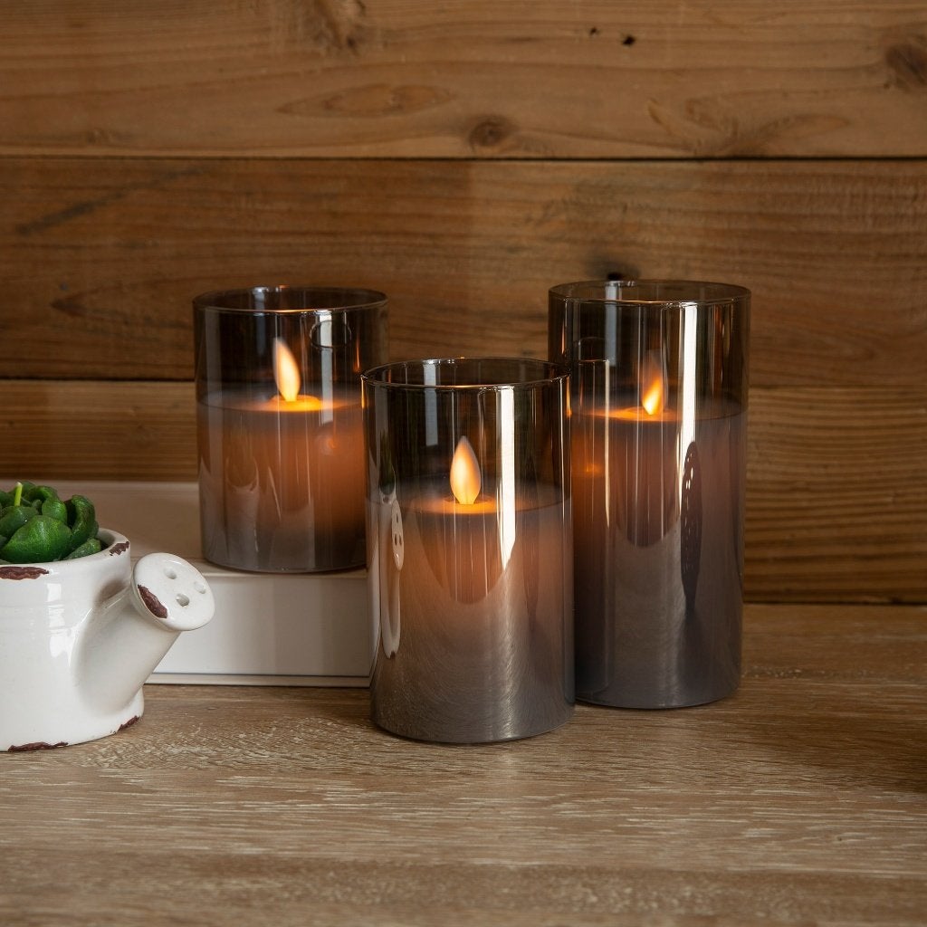 LED kaarsen met bewegende vlam, Nieuw, Ophalen of Verzenden, Glas, Grijs