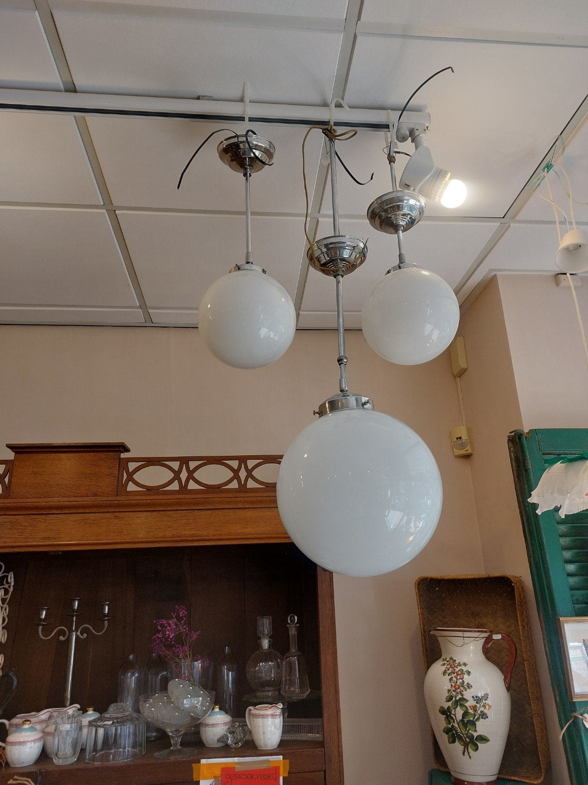 3 stuks Vintage Schoollamp Bollamp - Drie-armige Plafondlamp, Ophalen of Verzenden