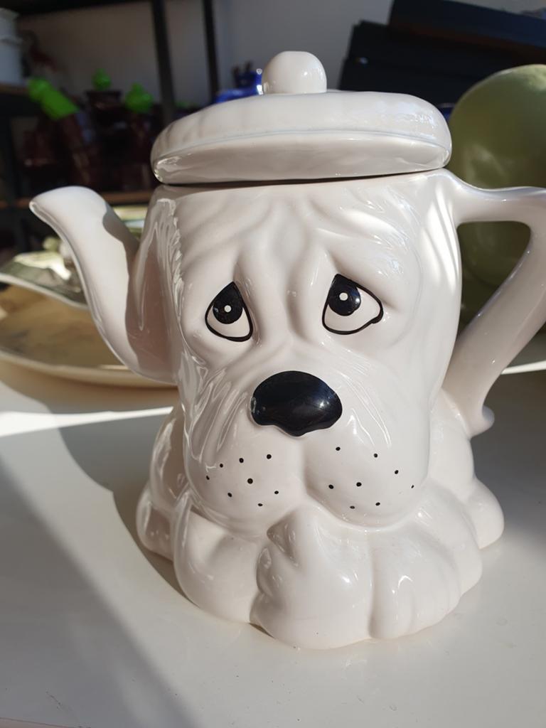 Theepot vintage Engels aardewerk hond wit, Ophalen of Verzenden