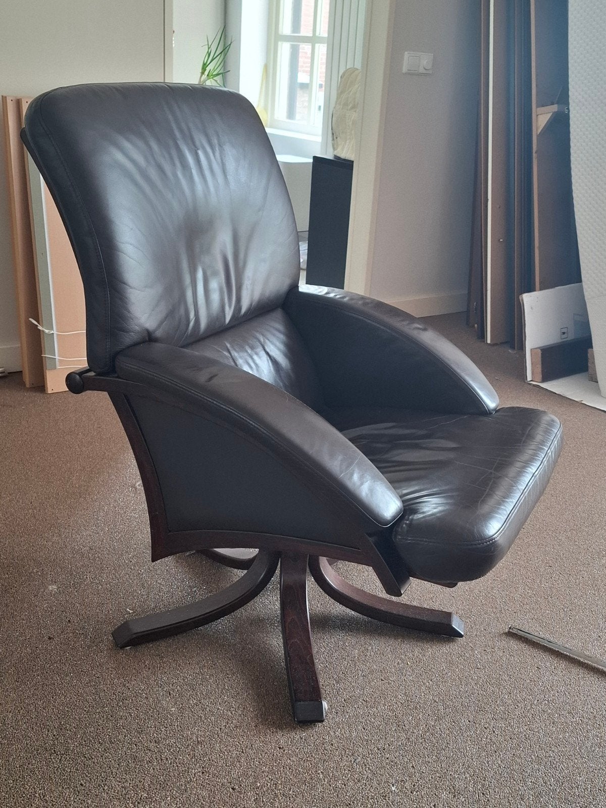 Leren relaxfauteuil - Bruin, Ophalen, Gebruikt, Klassiek, 75 tot 100 cm