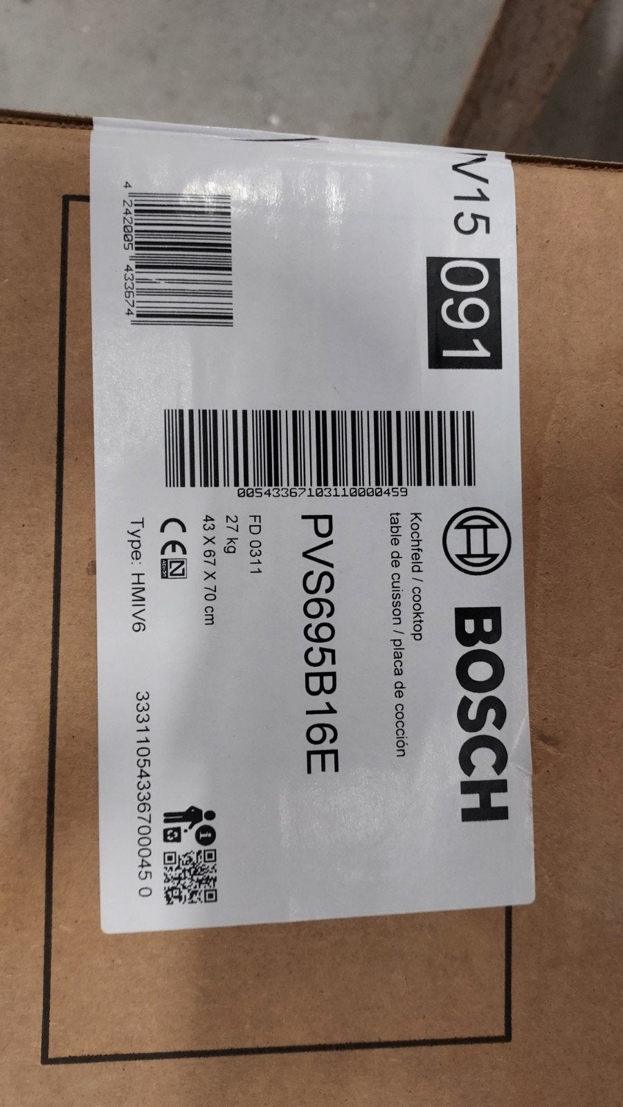 kookplaat met afzuiging PVS695B16E, Ophalen, Nieuw, 4 kookzones, Inbouw