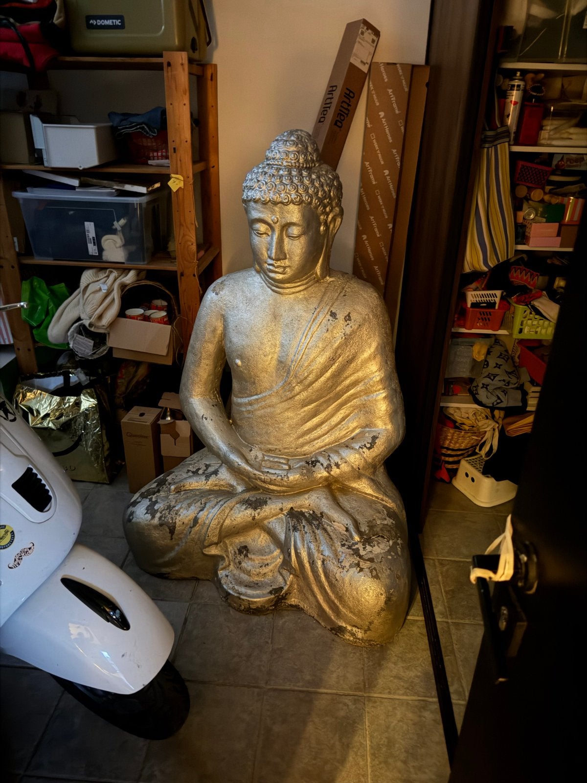 Grote buddha Boeddha , 1.50m hoog, goudkleurig kunststof, Ophalen, Gebruikt, 150 cm, Goud