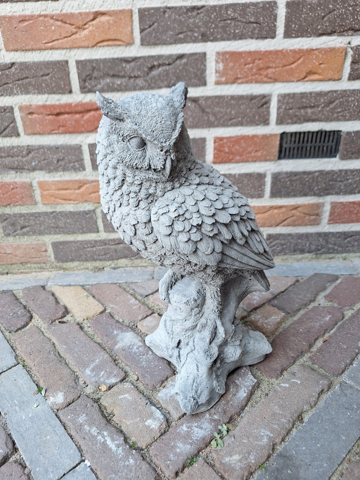 Betonnen Uil op Stam - Tuinbeeld 38 cm, Ophalen, Nieuw, Beton, Dierenbeeld