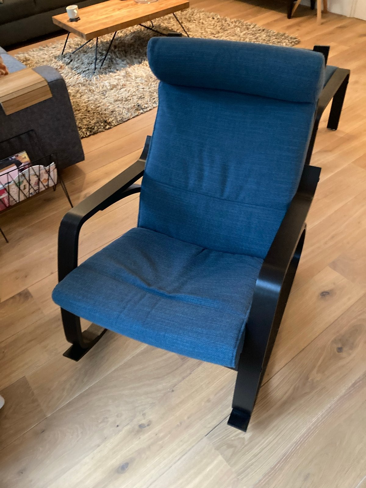 IKEA POÄNG schommelstoel met blauw kussen, Ophalen, Gebruikt, Blauw, Eén