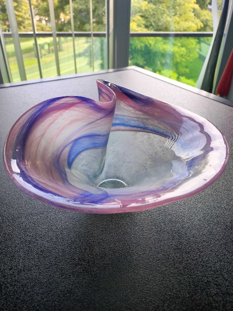 Bohemen Schaal Glas Art Organisch roze blauw 1980, Antiek en Kunst, Ophalen of Verzenden