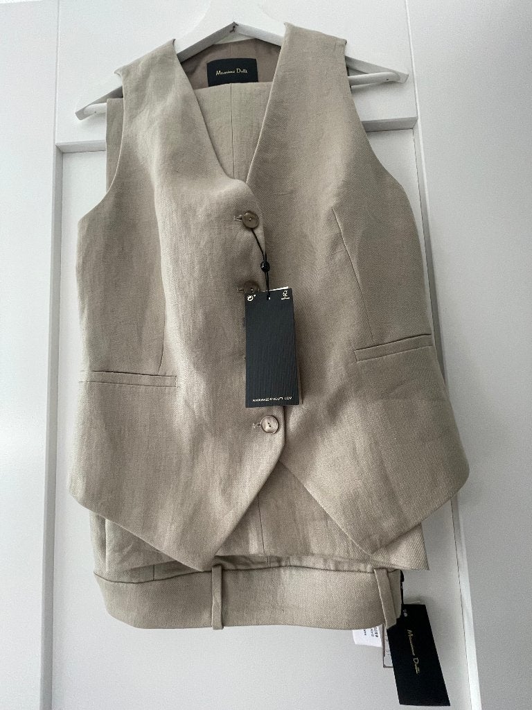 Massimo Dutti linnen broek + gilet - nieuw, Kleding | Dames, Broeken en Pantalons, Maat 38/40 (M), Massimo Dutti, Verzenden, Beige