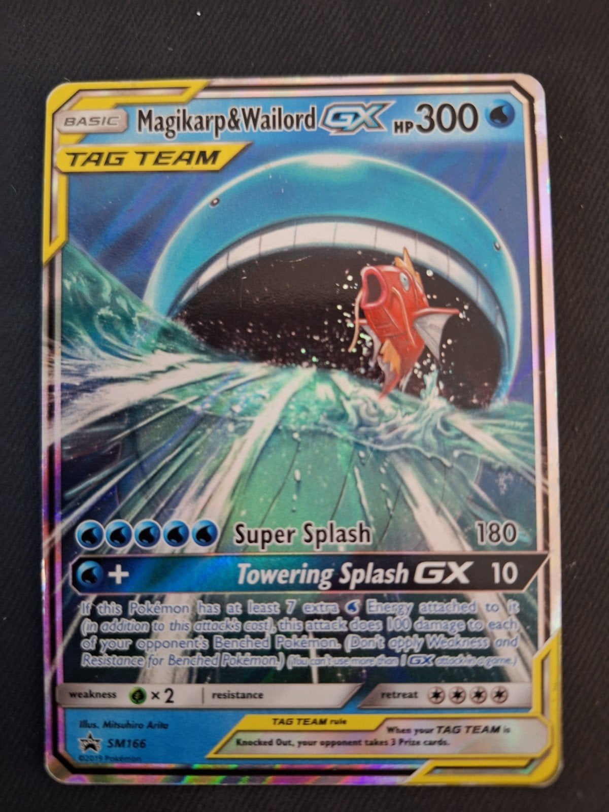 Magikarp & Wailord GX SM166 Pokemon Kaart, Ophalen of Verzenden, Gebruikt, Losse kaart, Foil