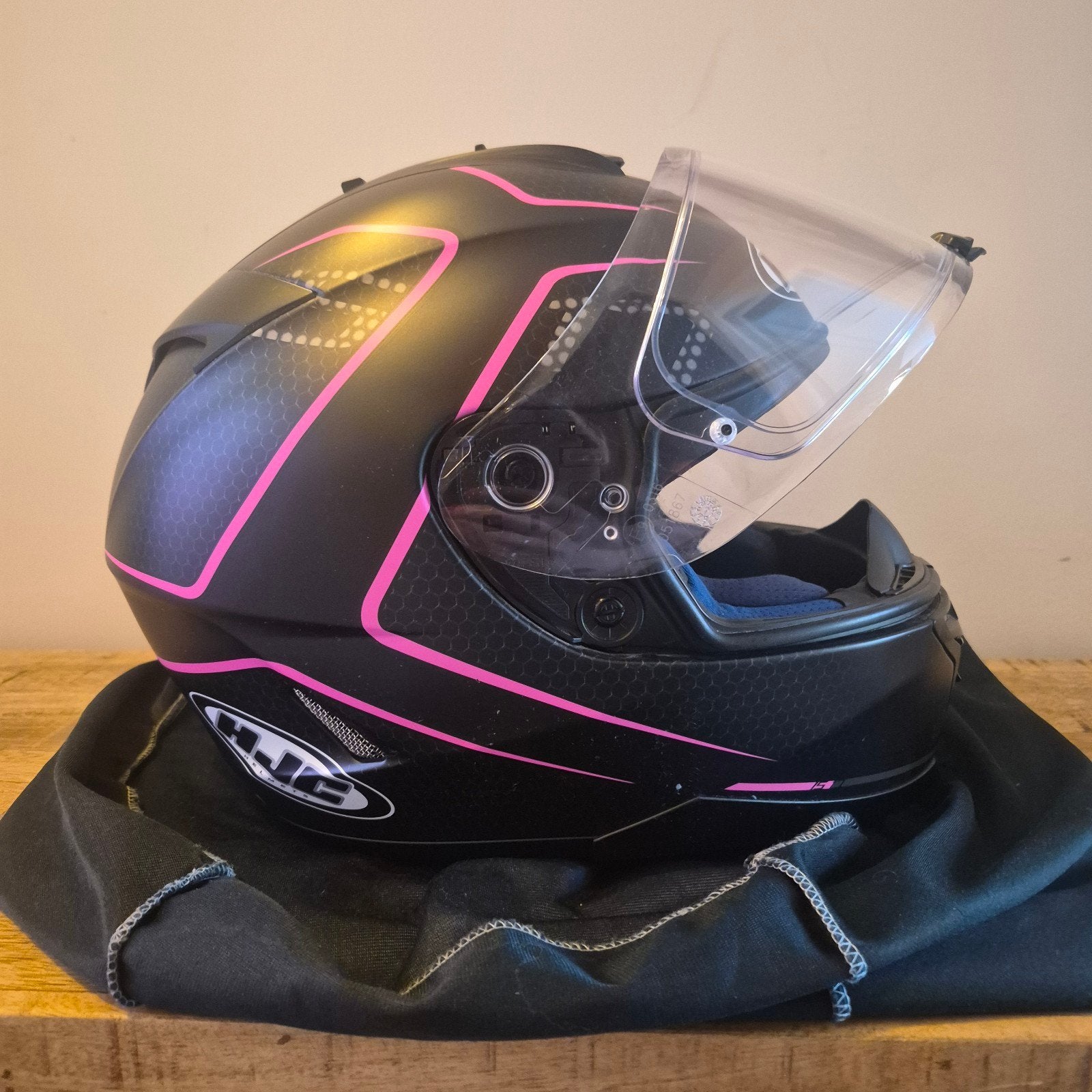 HJC integraalhelm motorhelm dames M zwart roze zonnevizier, Motoren, M, HJC, Ophalen of Verzenden, Integraalhelm