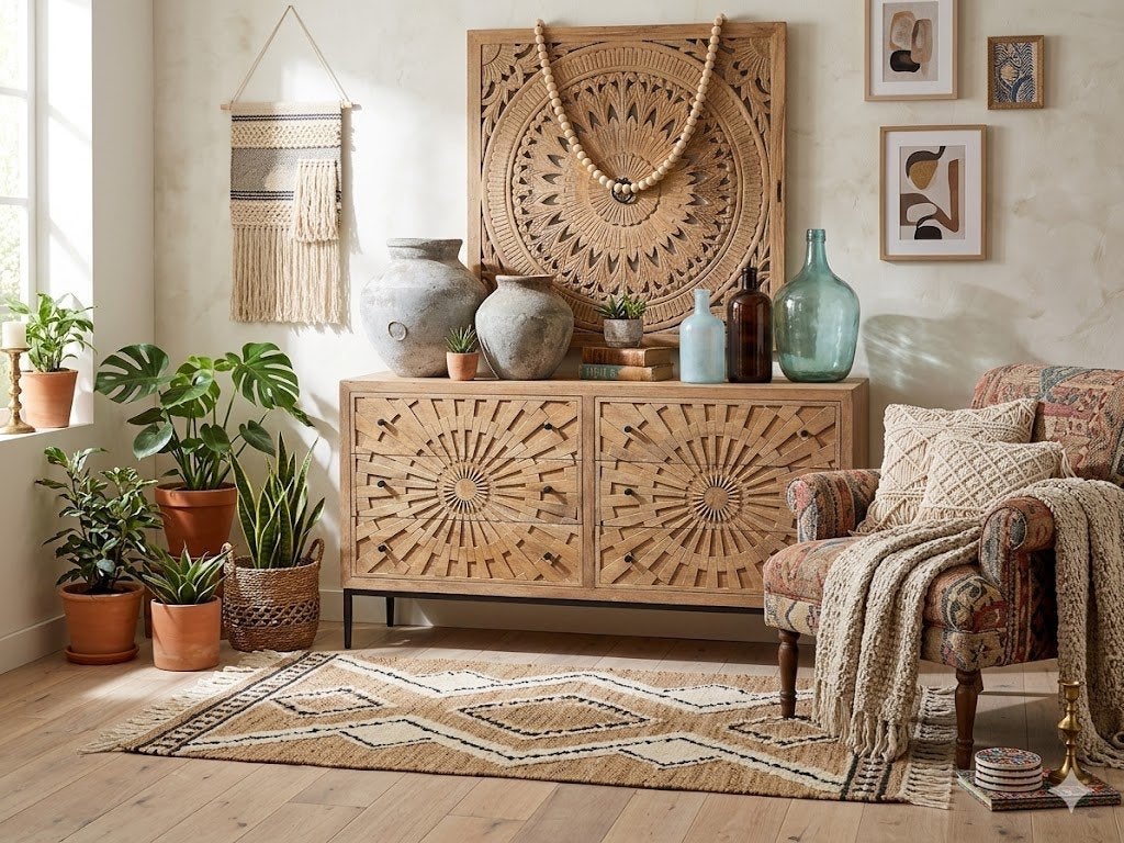 Uniek Nieuw Dressoir IBiza/Boho met de hand uitgesneden, Huis en Inrichting, Kasten | Dressoirs, Ibiza/Boho/Botanisch, 150 tot 200 cm