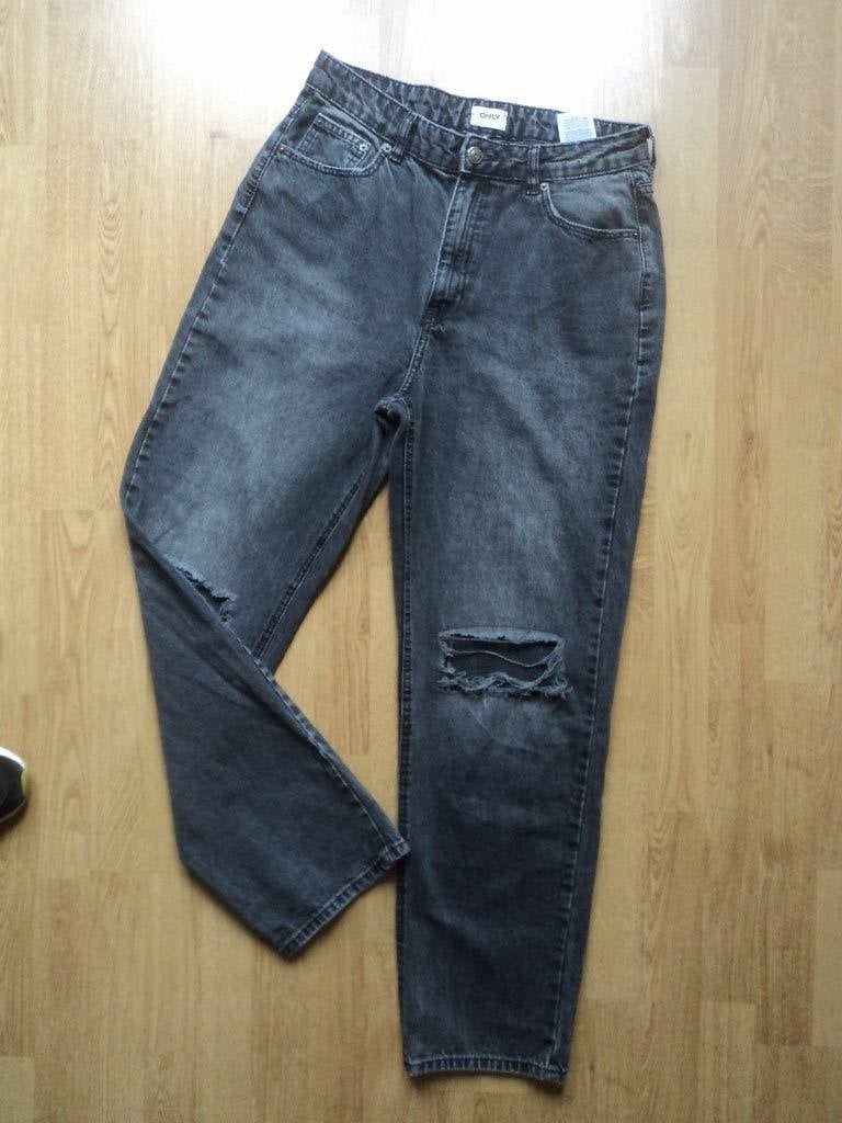 Grijze Spijker broek met trendy gaten, Only,  maat 31-34, Only, Verzenden, Zo goed als nieuw, W30 - W32 (confectie 38/40)