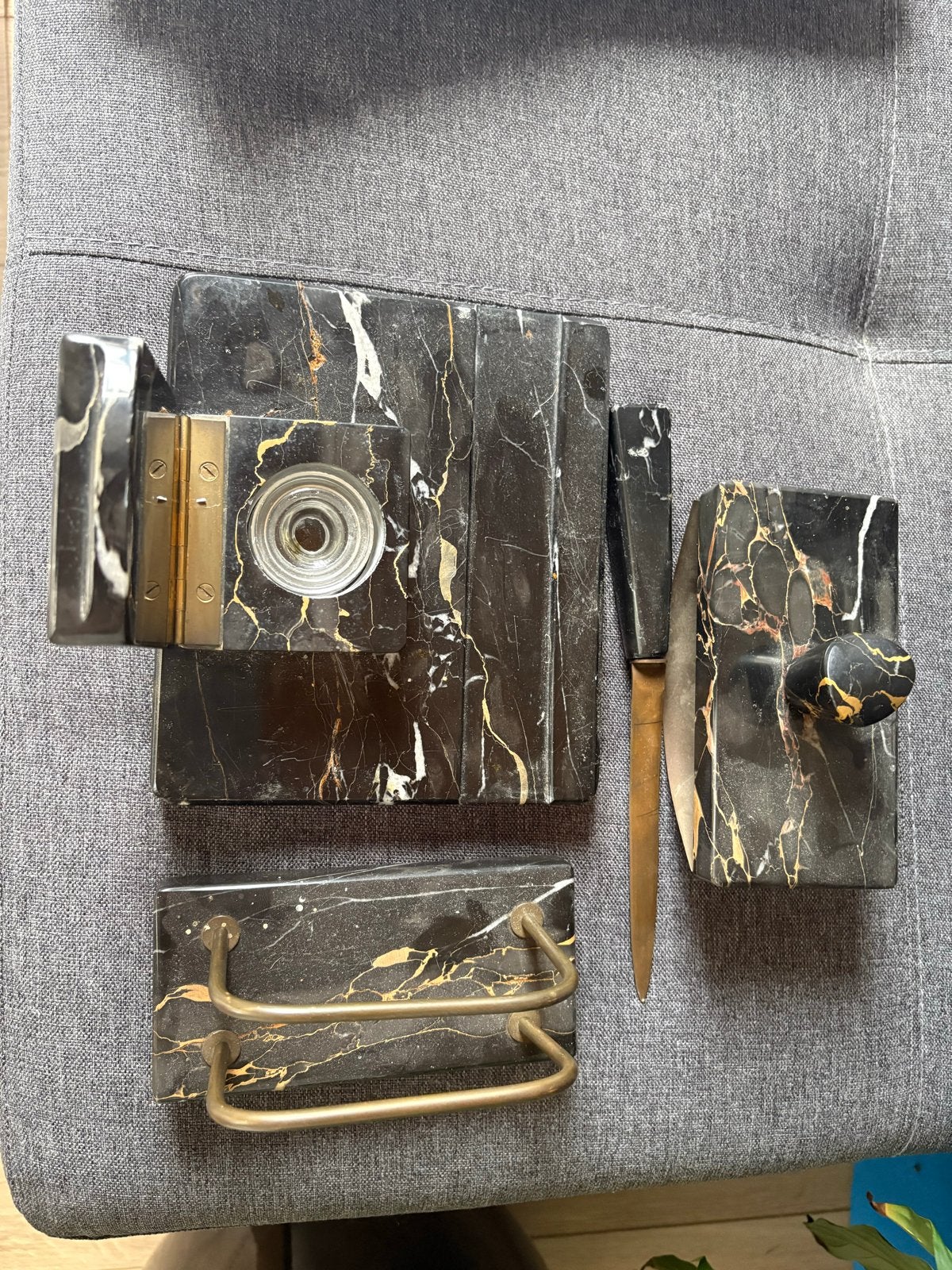 Vintage Marmeren Bureaubenodigdheden Set - Art Deco Stijl, Antiek en Kunst, Ophalen of Verzenden