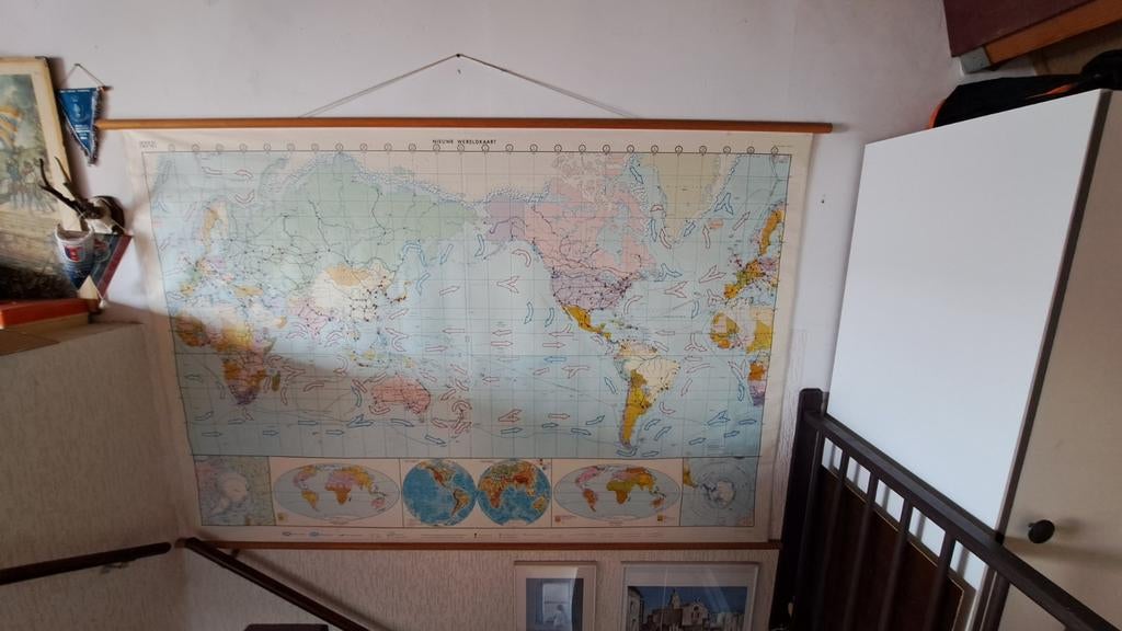 Vintage Wereldkaart - Nieuwe Wereldkaart, Antiek en Kunst, Ophalen of Verzenden
