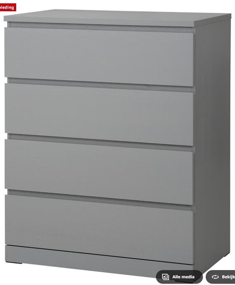 Ikea MALM Ladekast 4 lades, Grijs, 80x100 cm NIEUW!, Huis en Inrichting, Kasten | Ladekasten, Ophalen, 100 tot 150 cm, Nieuw, 50 tot 100 cm