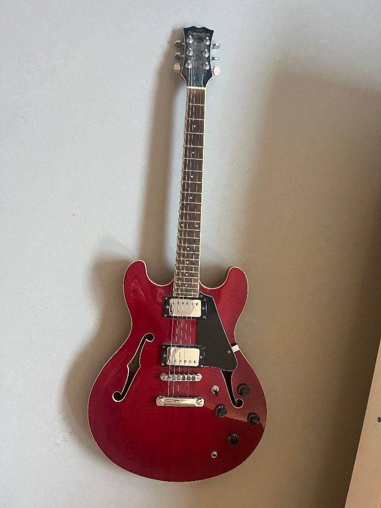 Samick semi-hollow elektrische gitaar – Cherry Red, Ophalen, Gebruikt, Semi-solid body, Overige merken