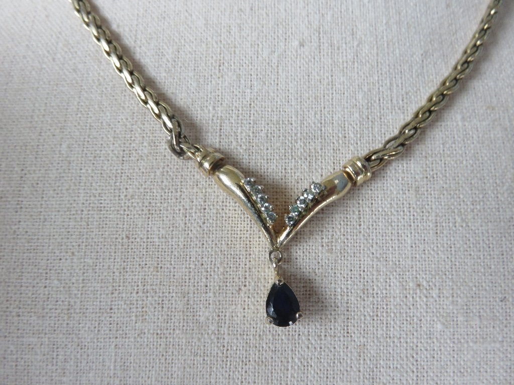 Halssierraad met o.a saffier steen zilver verguld - 20e eeuw, Sieraden, Tassen en Uiterlijk, Kettingen, Ophalen of Verzenden, Gebruikt