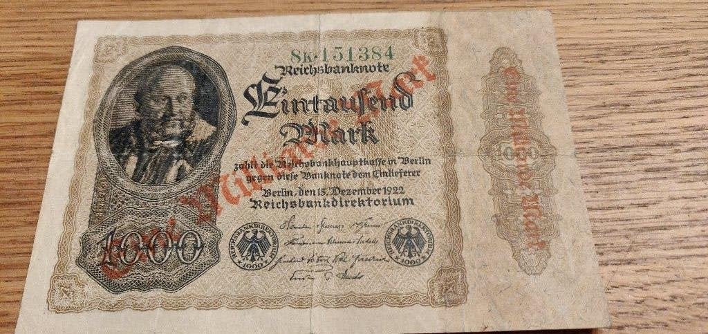 duitse oud biljes 1000 mark  1922, Ophalen of Verzenden, Duitsland, Los biljet