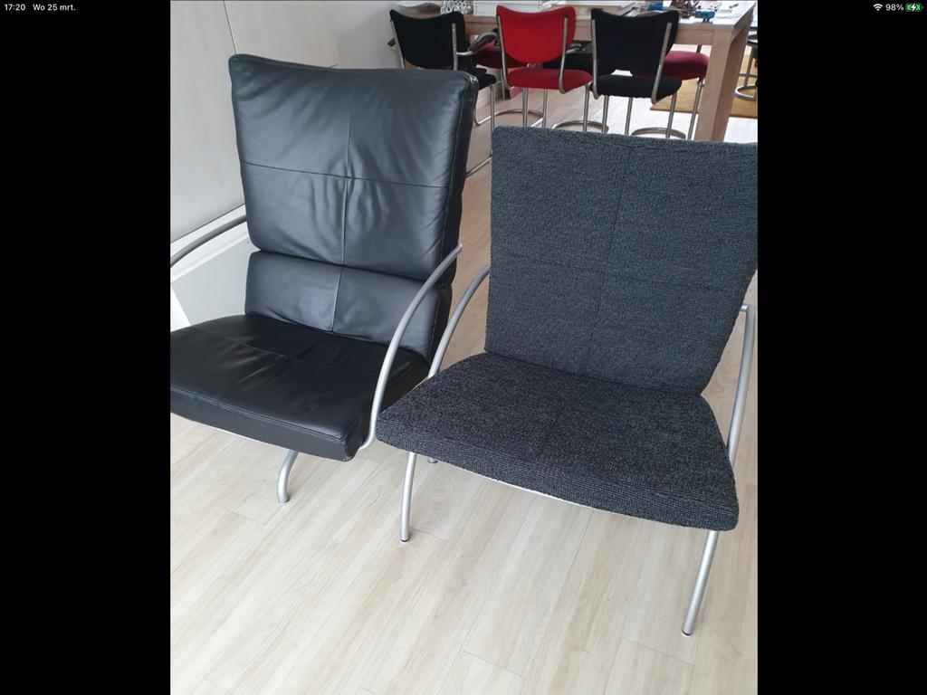 Harvink leren draaifauteuil en stoffen fauteuil, Ophalen, Zo goed als nieuw, Leer, 75 tot 100 cm