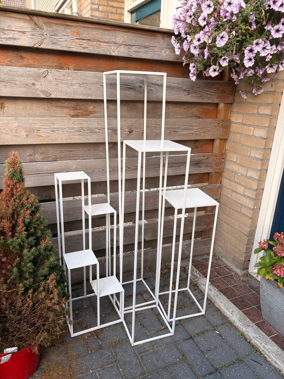 Set van 3 witte metalen plantenstandaards /bloemenstandaards, Ophalen, Gebruikt, Wit, Metaal