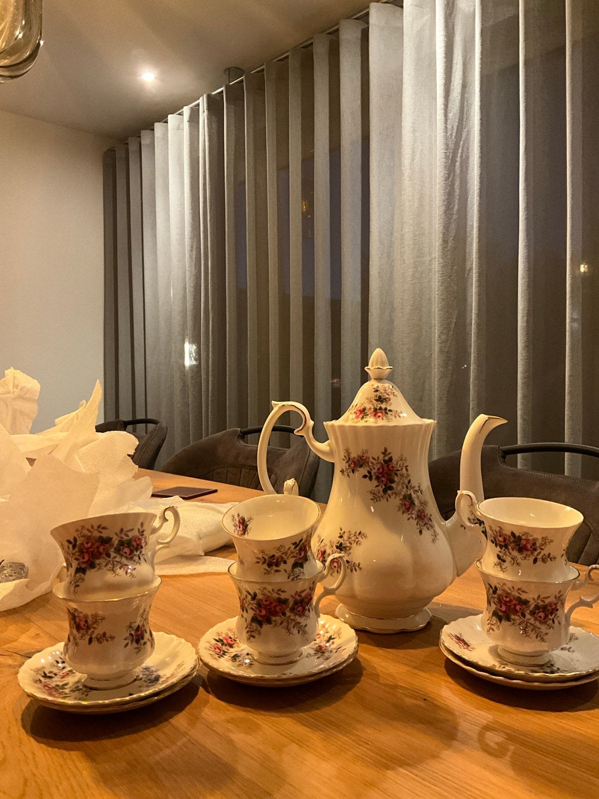Royal Albert Lavender Rose Koffiekan met 6 Kop en Schotels, Antiek en Kunst, Ophalen