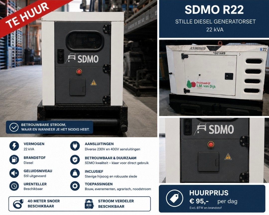 SDMO R22 Stille Diesel Generatorset 22 kVA te huur, Ophalen of Verzenden