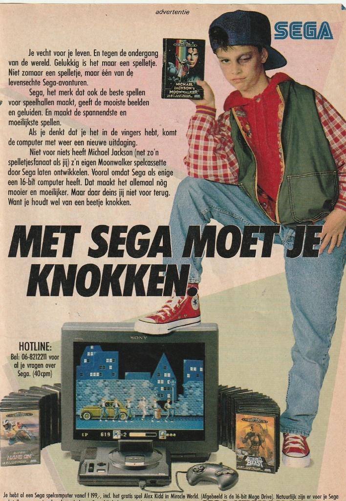 Retro reclame 1991 Sega jongetje Moonwalker computerspel, Verzenden, Overige typen