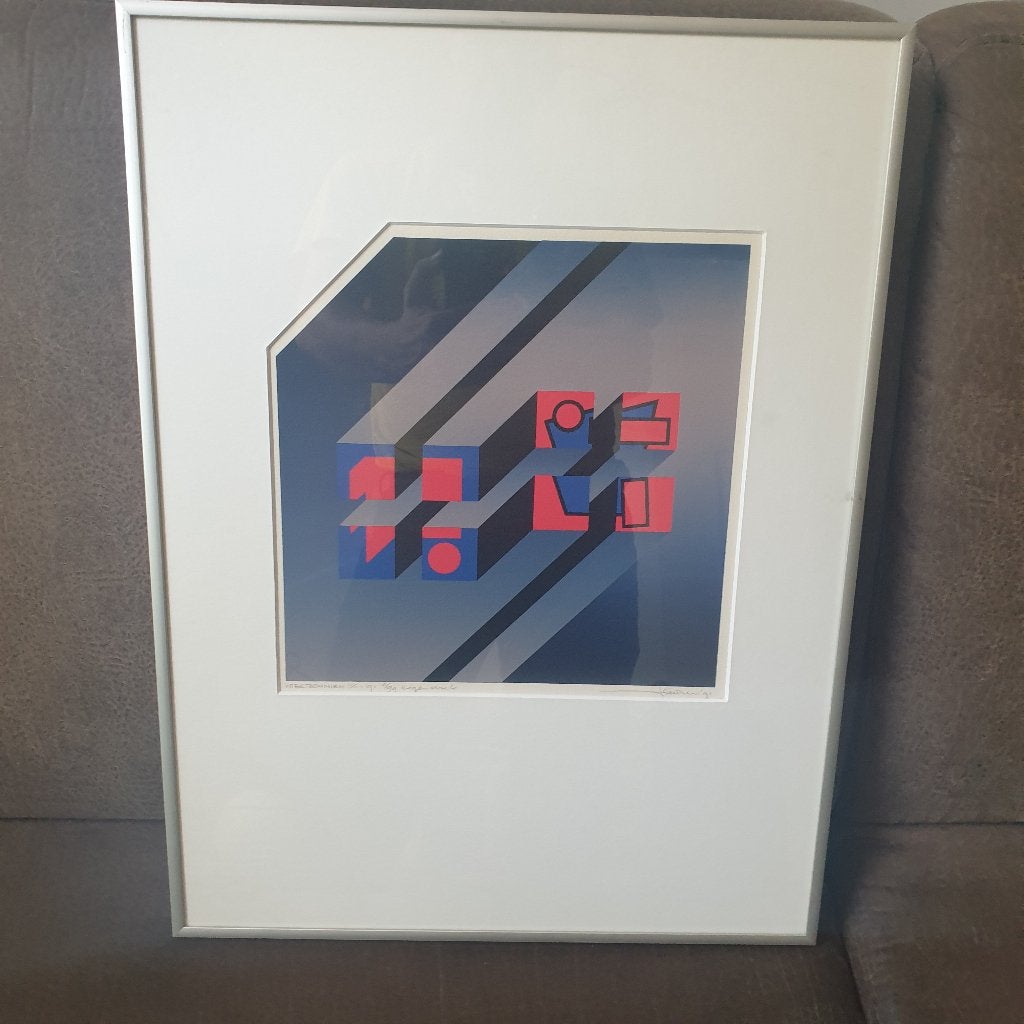 Dirk Huizer kunstwerk, Abstract, Ingelijst, Ophalen of Verzenden, Lithografie