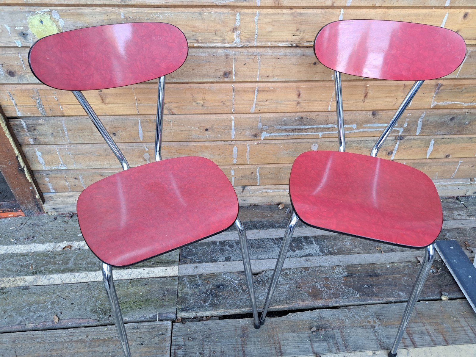 vintage formica rode stoelen 2x, Huis en Inrichting, Ophalen, Gebruikt, Twee, Vintage, Retro