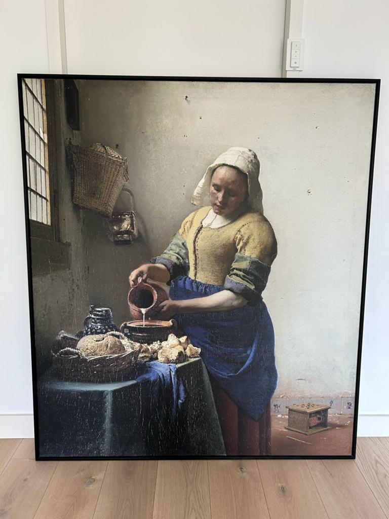 Melkmeisje van Vermeer op canvas doek, Ophalen, Gebruikt, 143 cm, 163 cm