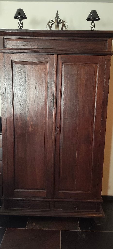 Antieke houten kast met 2 deuren en 2 lades, Antiek en Kunst, Ophalen