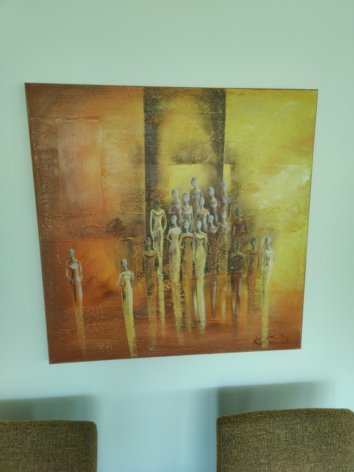 Schilderij 'Many People' - Goossens Wonen - 100x100x4,5 cm, Antiek en Kunst, Figuren, Ophalen of Verzenden, Gemengde techniek