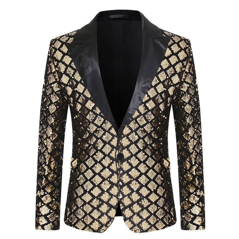 Heren gouden ruiten glitter colbert blazer jasje mannen, Verzenden, Nieuw, Overige maten, Goud
