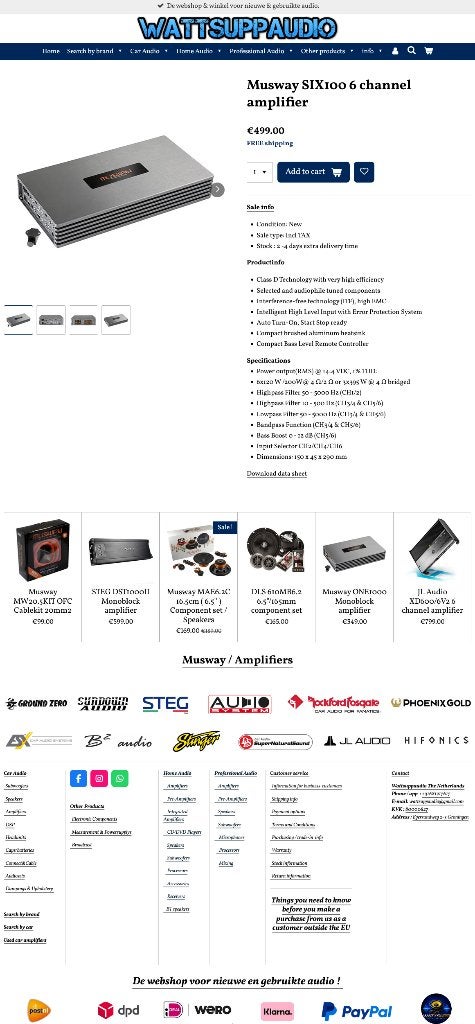 Musway SIX100 6 kanaals versterker, Auto diversen, Autospeakers, Audio Design, Nieuw, Am Breilingsweg 3, 76709 Kronau, Duitsland