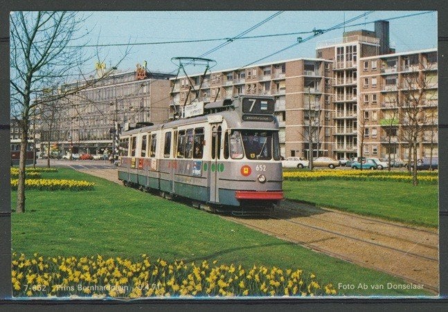 GVB Tram 652 L. 7 Amstelstation Foto-Ansichtkaart TRAM t-160, Ophalen of Verzenden, Zo goed als nieuw, Tram, Kaart of Prent