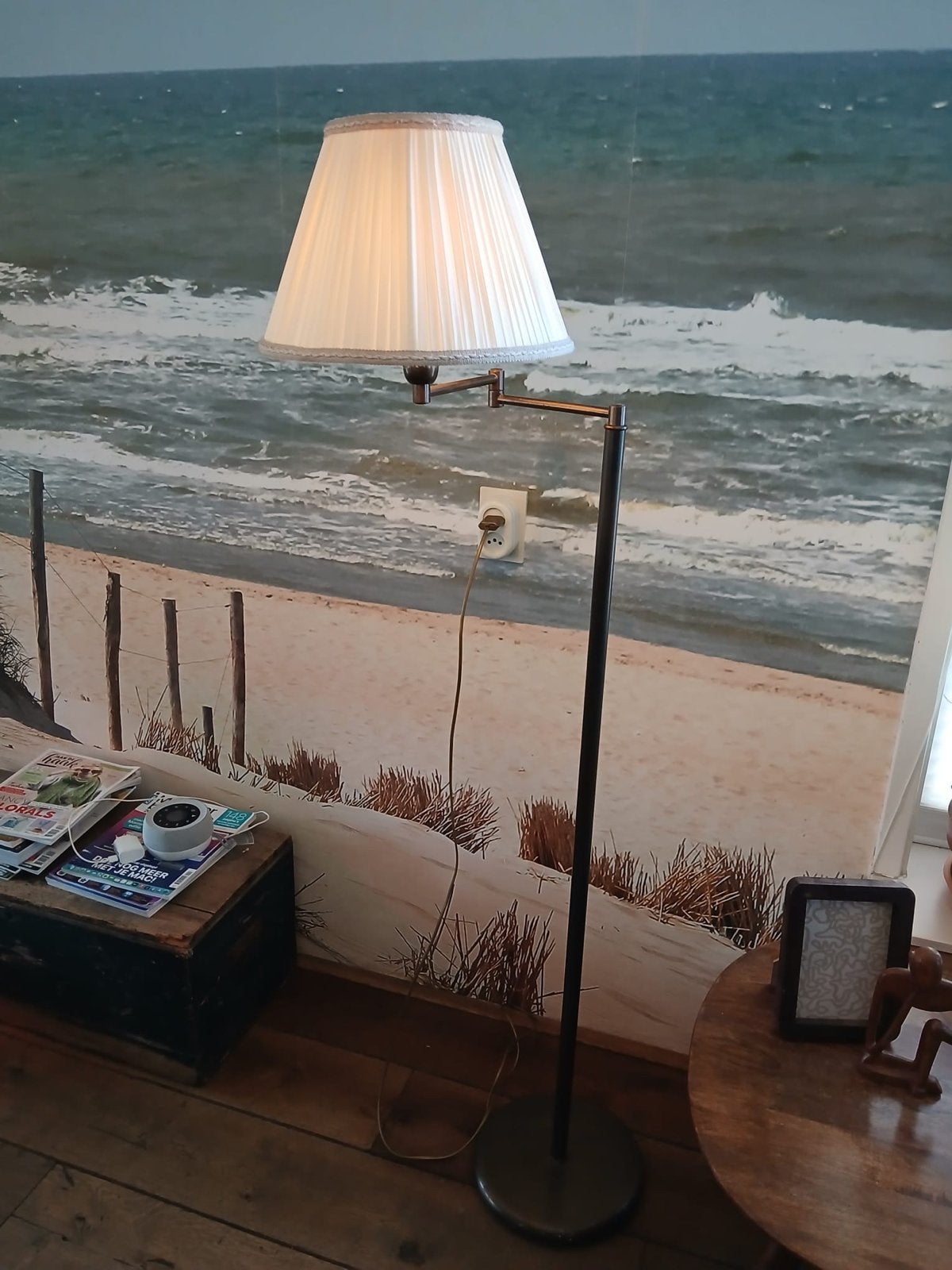 Elegante staande lamp met stoffen kap, Ophalen, Gebruikt, E27 (groot), Metaal