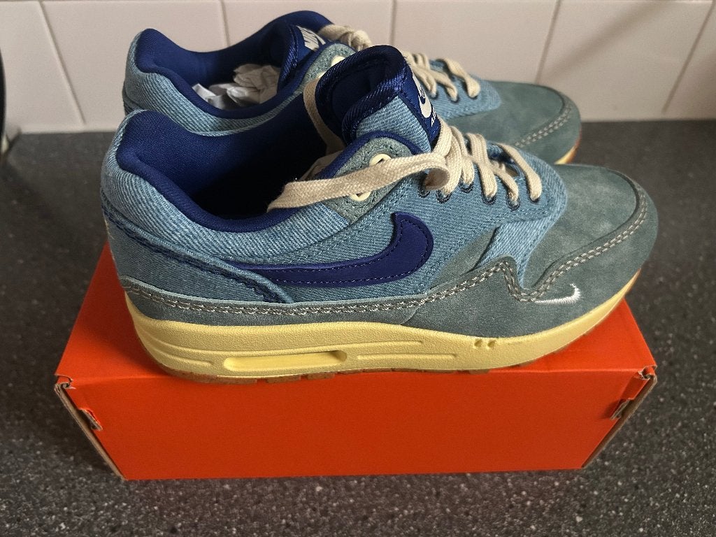 Nike Air Max 1 Premium Dirty Denim Blue, Kleding | Heren, Nike, Nieuw, Sneakers of Gympen, Verzenden