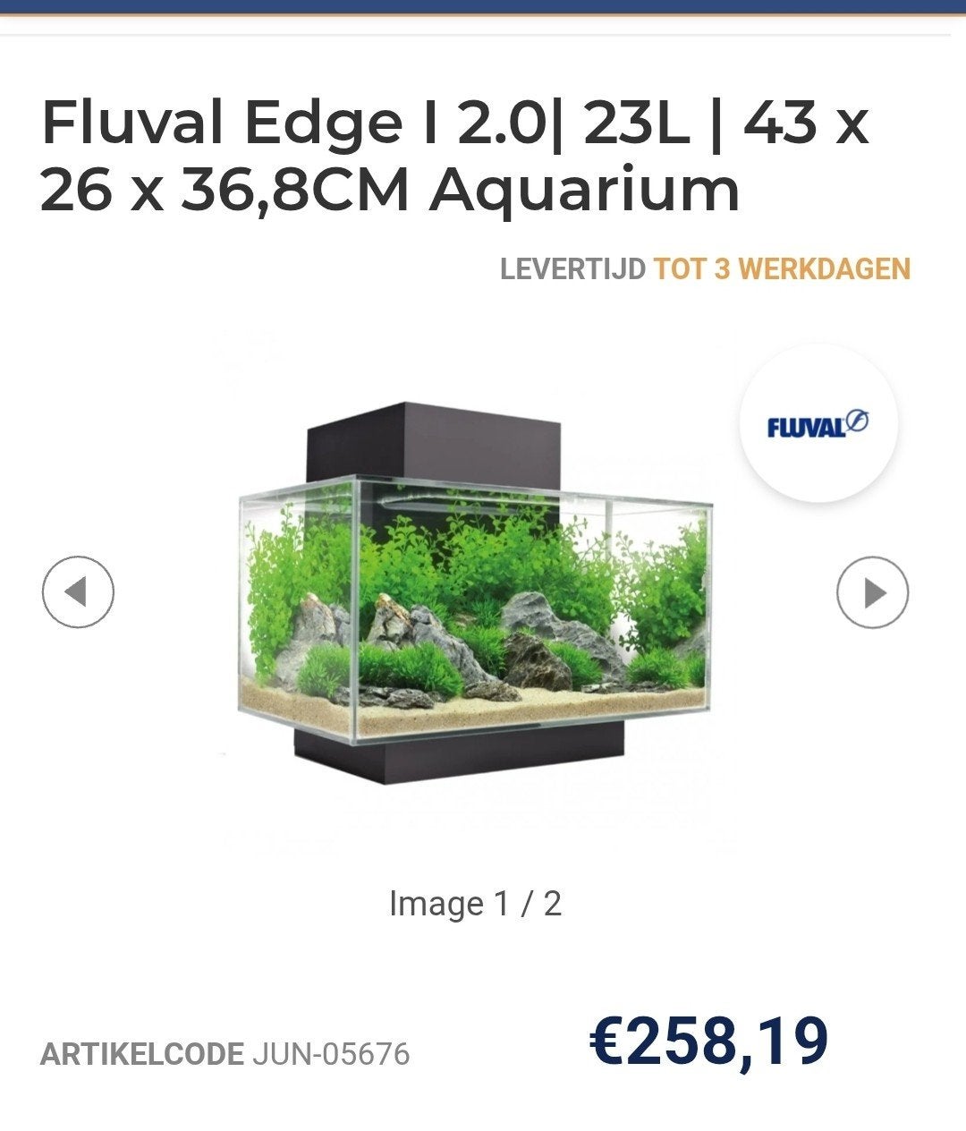 Aquarium Fluval Edge 2.0 met toebehoren, Ophalen, Leeg aquarium