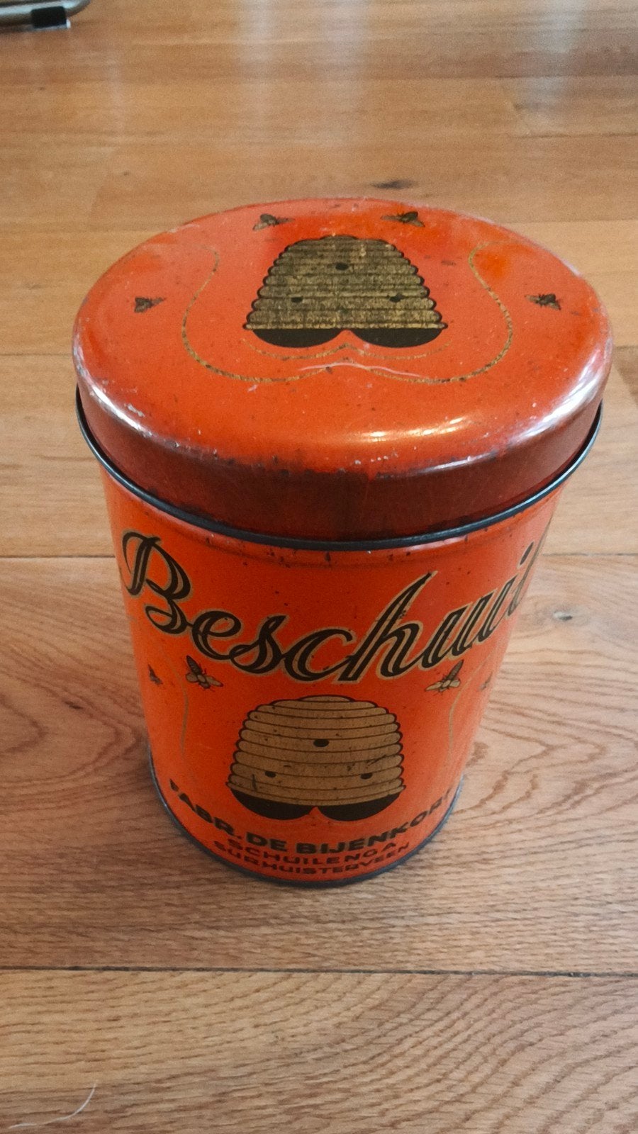 Vintage Beschuitbus 'De Bijenkorf' - Oranje met Bijen, Antiek en Kunst, Ophalen of Verzenden