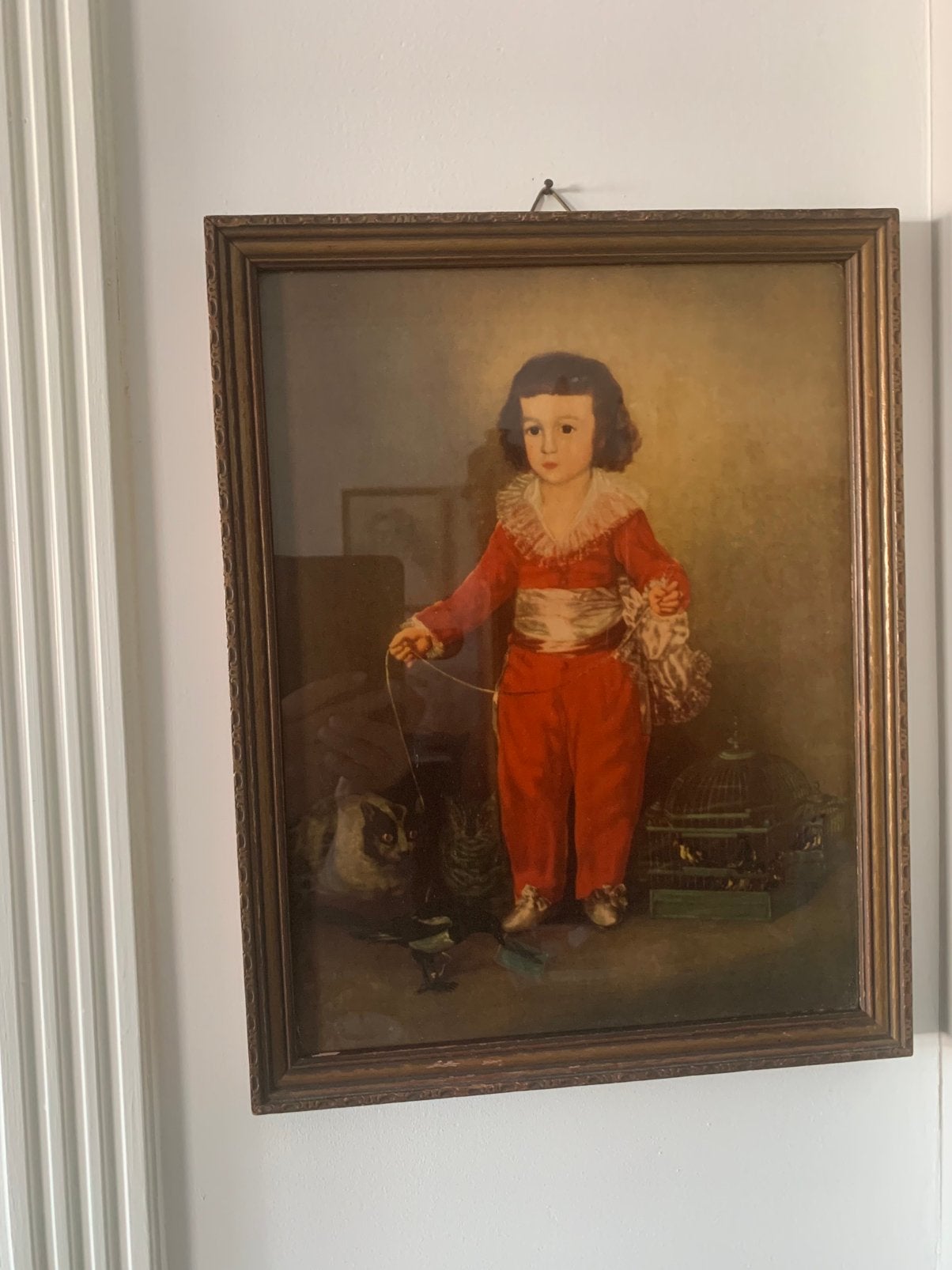 Schilderij kind met drie poezen en ekster, Ophalen