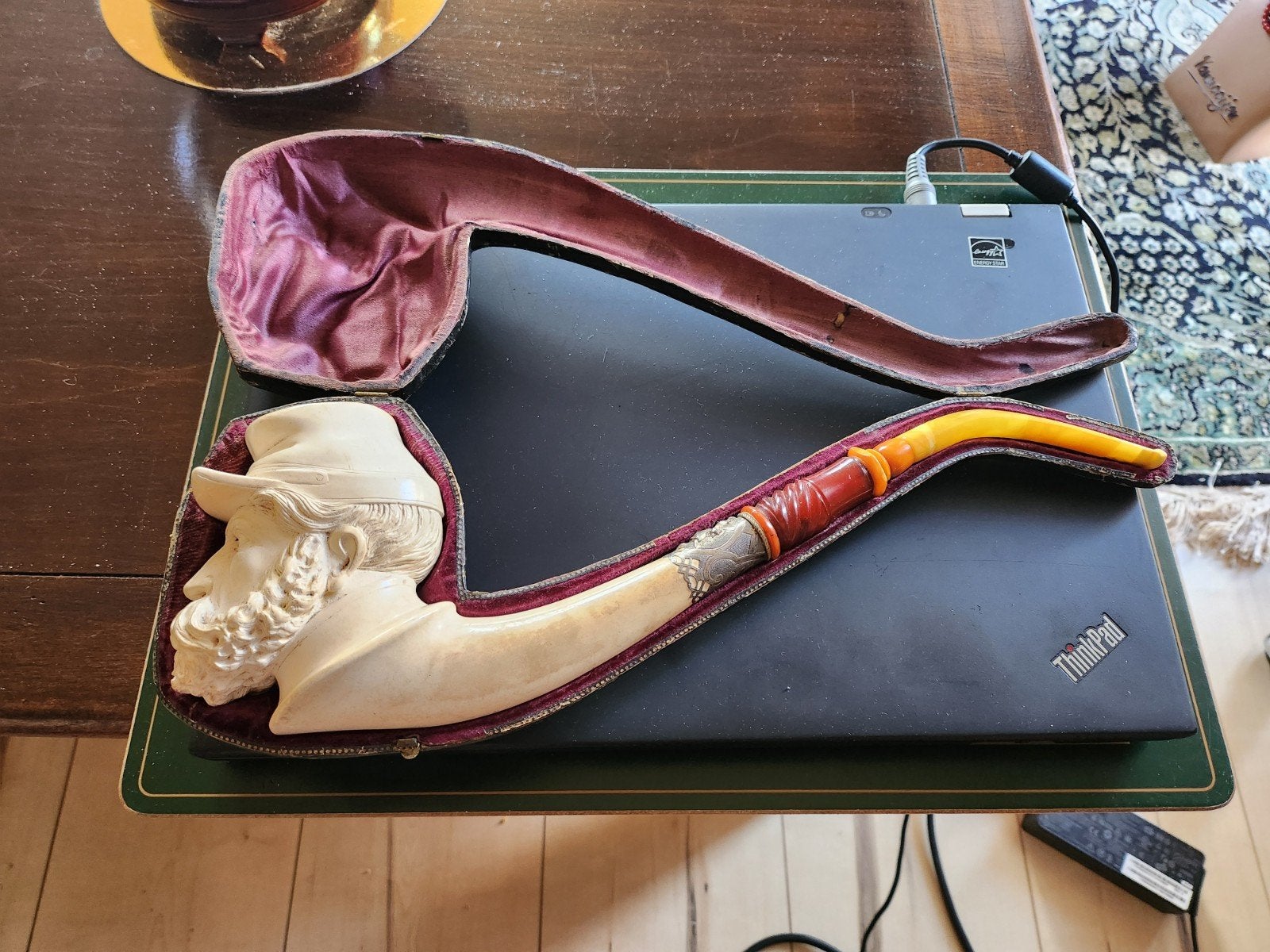 Antieke Meerschuim Pijp met Man's Hoofd en Originele Doos, Ophalen of Verzenden, Gebruikt