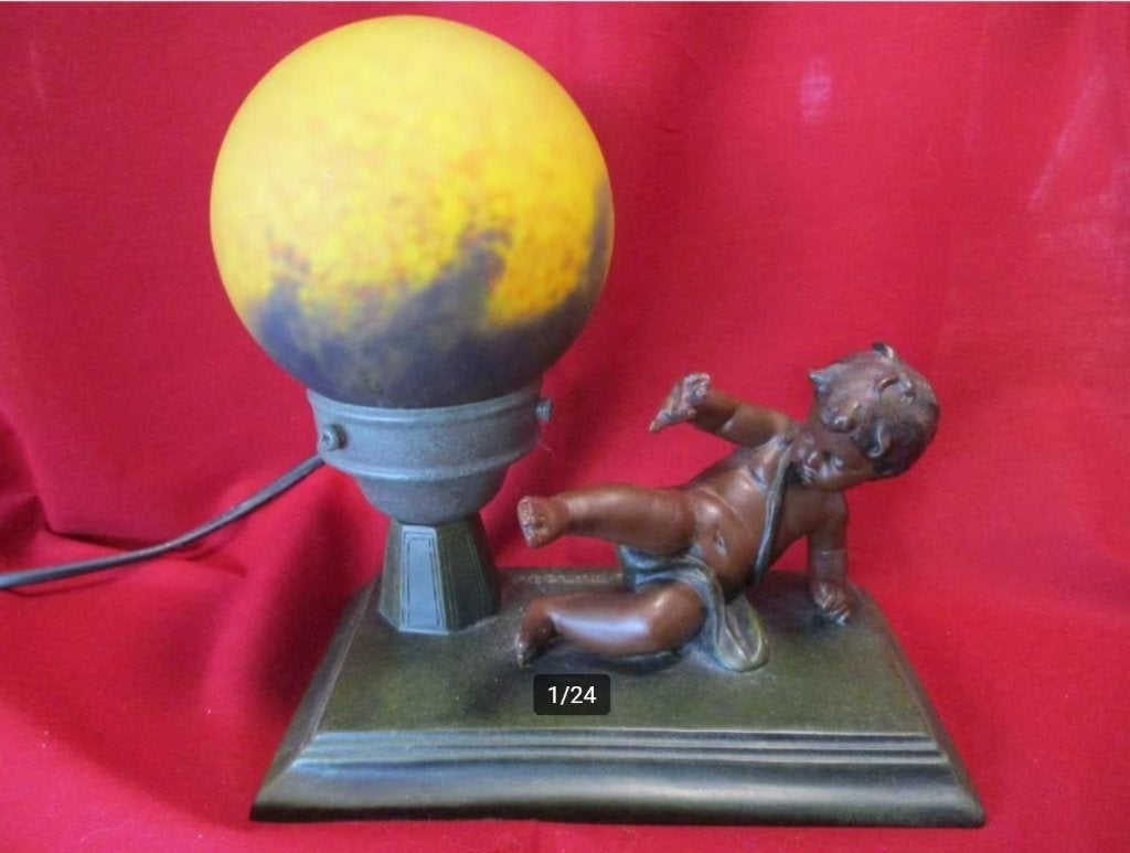 Zeer mooie Art Deco lamp met fraai vormgegeven putto, Moreau, Antiek en Kunst, Antiek | Lampen, Verzenden