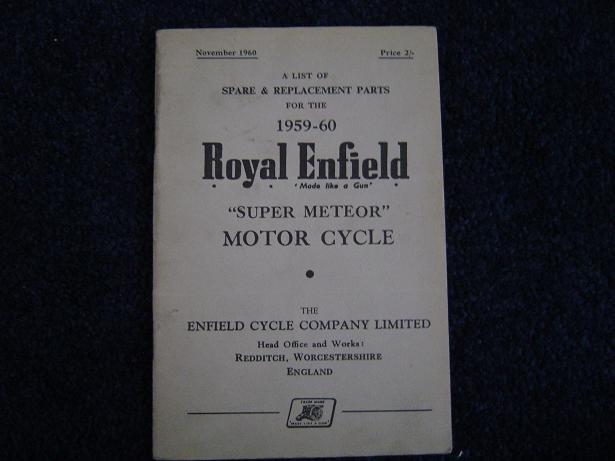Royal Enfield Super Meteor 1959/1960 motorcycle parts list, Ophalen of Verzenden, Overige merken