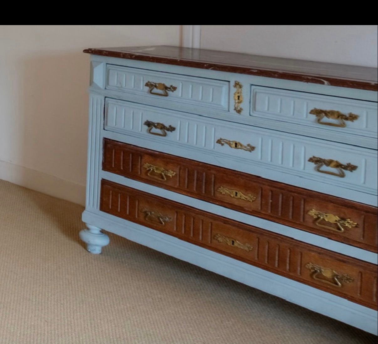 Antieke commode met rood marmeren blad, Antiek en Kunst, Ophalen