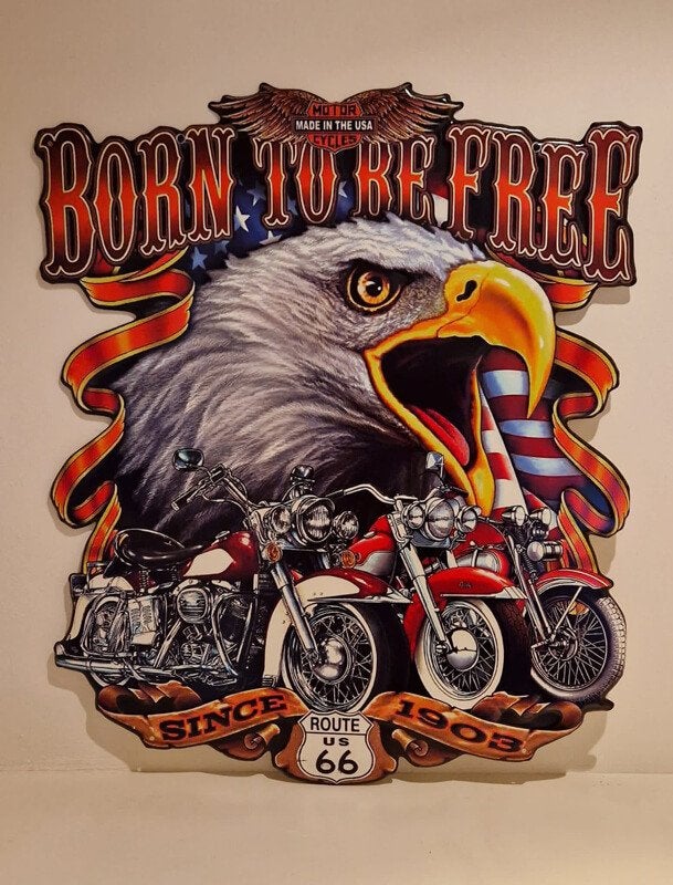 Wandbord, adelaar, metaal, born to be free, motor, biker, Ophalen of Verzenden, Nieuw, Metaal, Decoratieobject