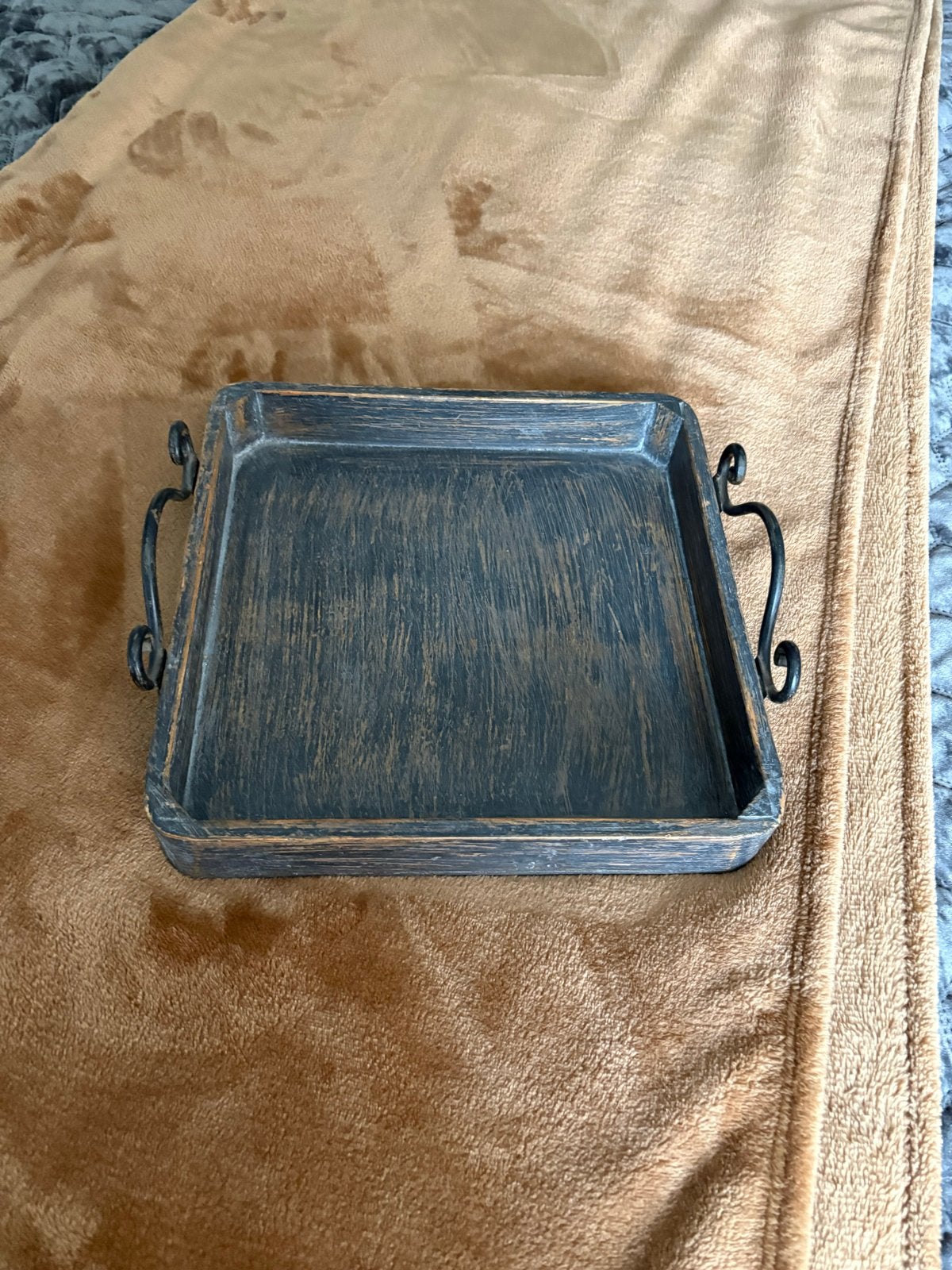 Rustiek houten dienblad met metalen handvatten, Ophalen, Gebruikt, Dienblad, Met handvatten